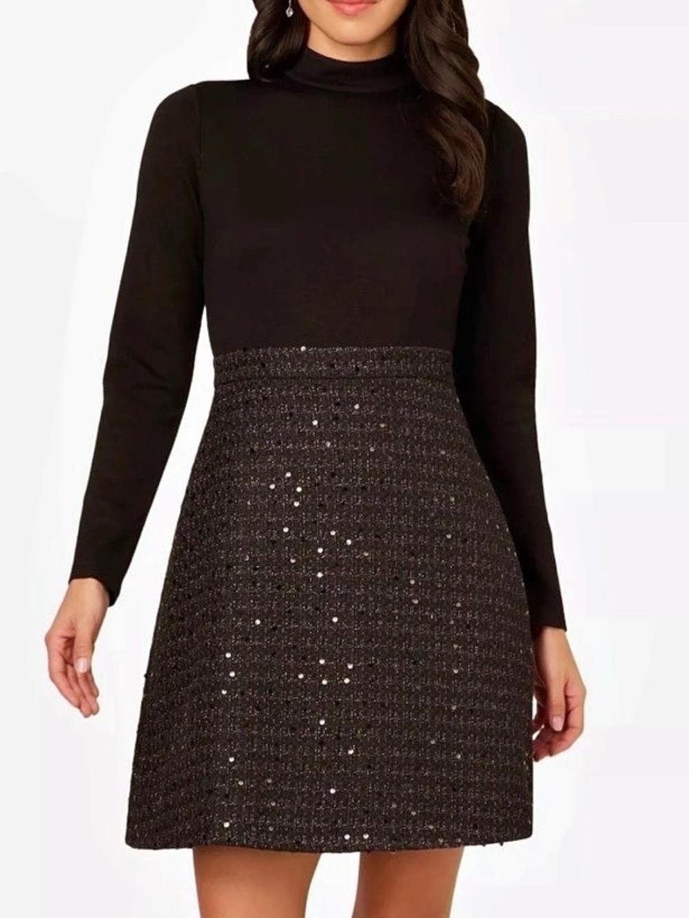 Adrianna Papell Black Ponte Sequin Boucle Dress Mini Dress Size 8